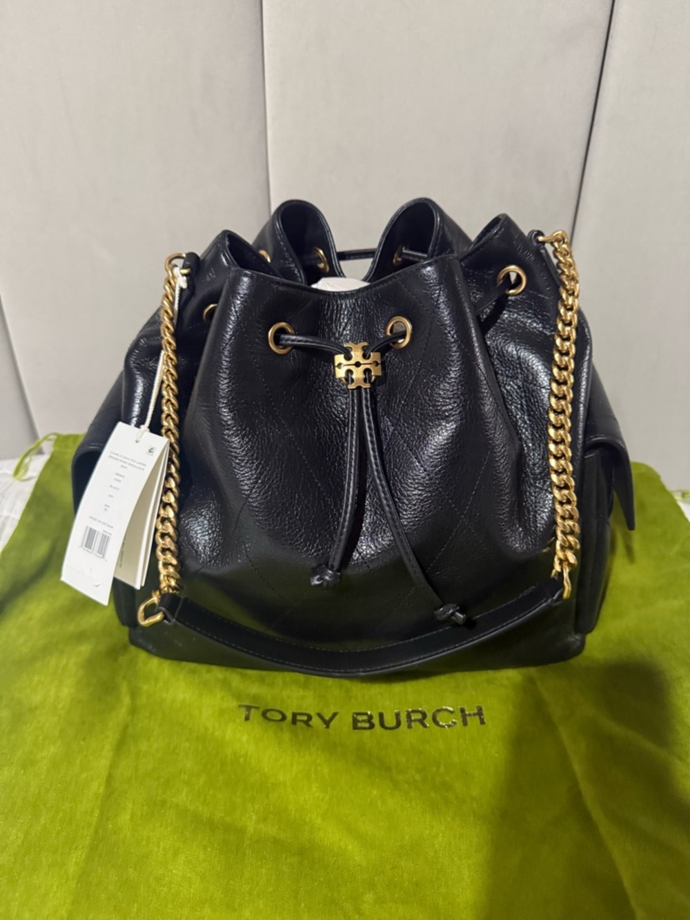 Tory Burch Large Black Charlie Drawstring bag